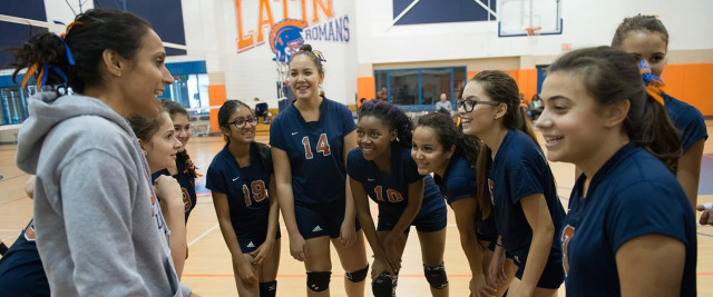 Volleyball players and coach